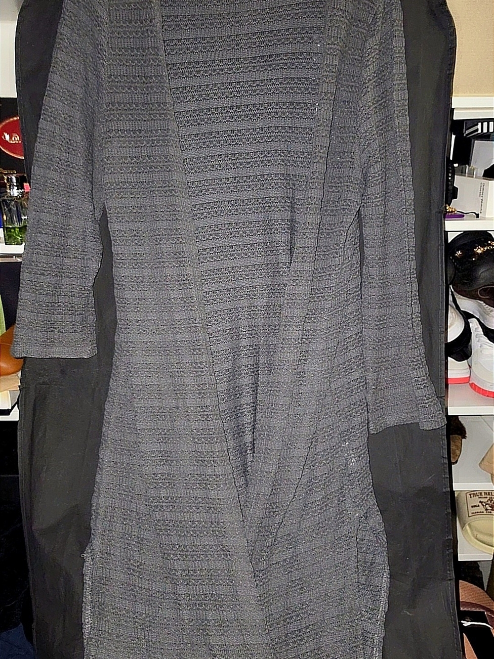 Gray Textured Knit Women's Over Clothes Wear